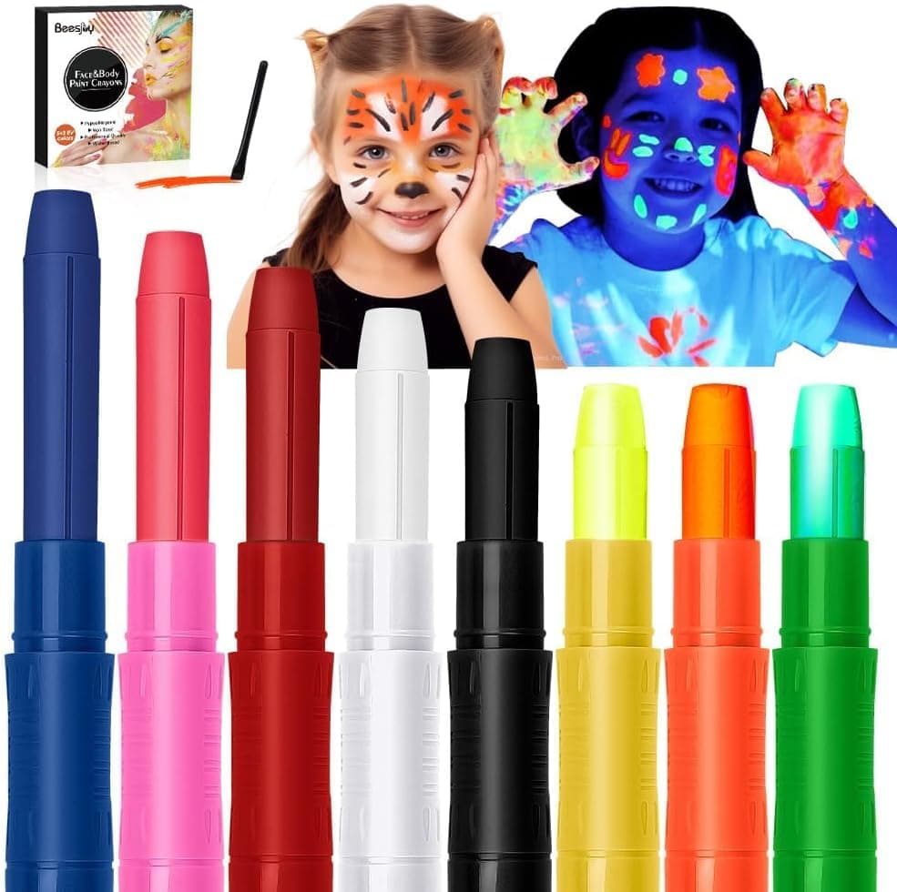Beesjuy Pinturas Cara para Niños,8Colores(3UV) Pintura Maquillaje Halloween