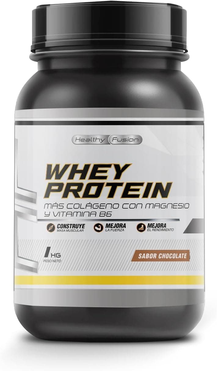 Whey Protein 1KG | 43g Proteína/dosis | Proteína en polvo, BCAA, Glutamina, Colágeno, Magnesio y Vitamina B6 | Aumenta Masa Muscular, Fuerza, Recuperación | Alta Disolución, Fácil Digestión Chocolate