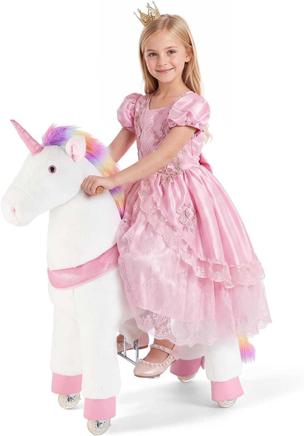 VEVOR Unicornio de Juguete para Niños, Pony de Montar con Ruedas y Pedales, Caballito Unicornio con Sonido, Carga hasta 80 kg, Estructura de Metal, Uso Interior y Exterior, para Niños de 3 a 8 Años