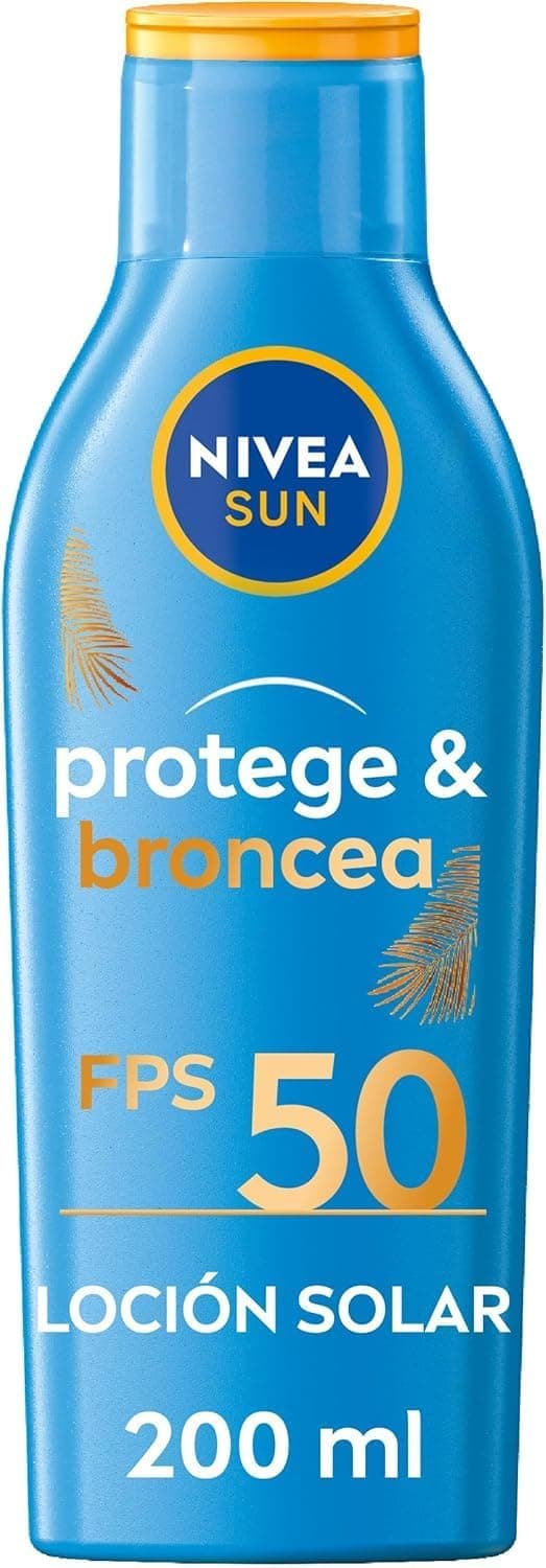 NIVEA SUN Protege & Broncea Leche Solar Activadora del Bronceado FP50 (1 x 200 ml), potenciador del bronceado resistente al agua, protección solar alta, crema solar 50 bronceadora