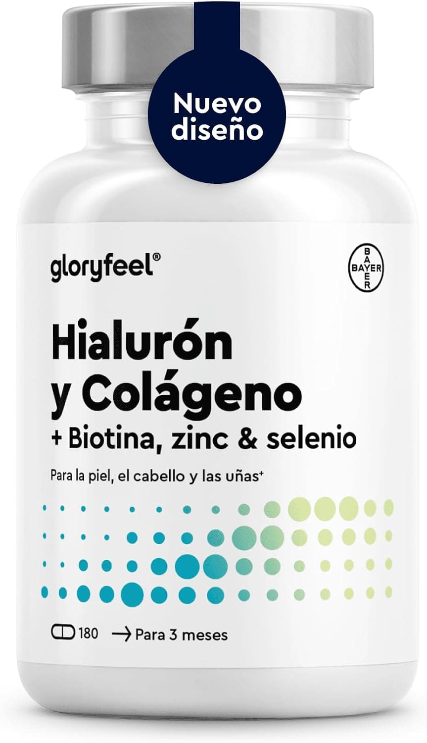 Colágeno + Ácido Hialurónico - Soporte al cabello, piel, huesos + sistema inmunitario - Fórmula con 1000 mg de colágeno hidrolizado + Vitamina C, Biotina, Zinc, Selenio y otros - 180 Cápsulas