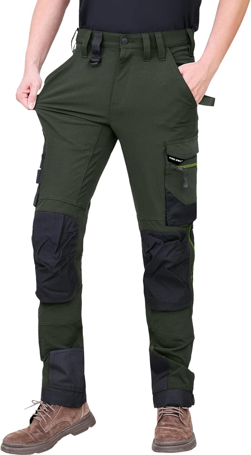 WORK IDEA Pantalón de Trabajo elástico Slim-fit para Hombre: Áreas críticas reforzadas con Cordura – Elegancia Resistente para diversas Necesidades laborales