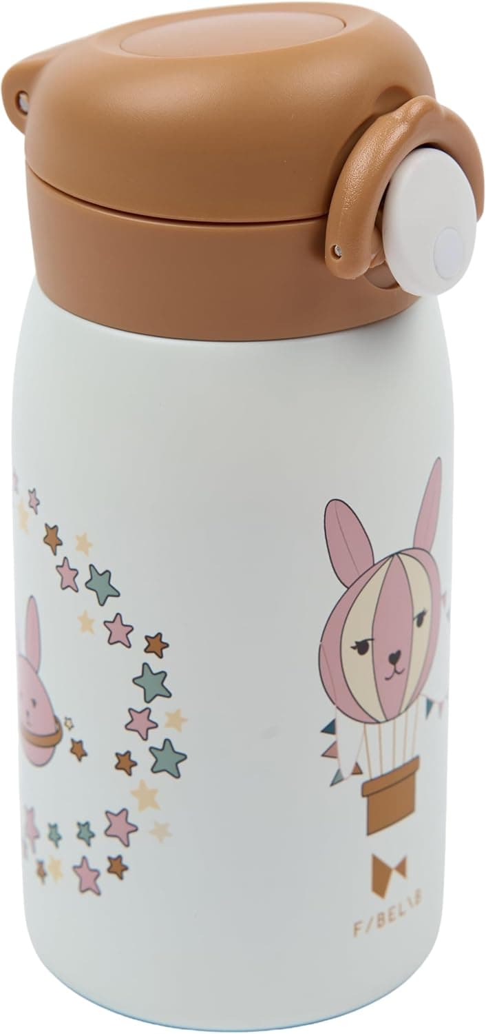 Fabelab Botella para niños de 320 ml, diseño de conejo, de acero inoxidable, sin BPA, a prueba de fugas, para la escuela, botella de agua