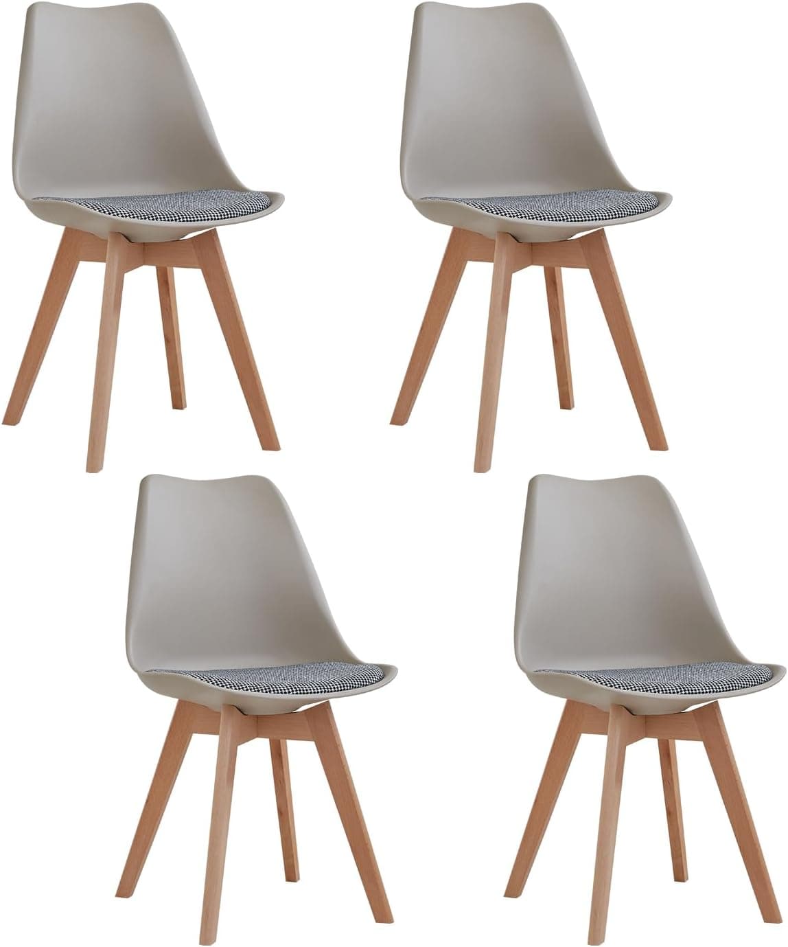 GrandCA HOME Juego de 4 Sillas de Comedor con Patas de Haya Maciza, Diseño Retro, Tapizadas, Sillas de Cocina, Madera, Caqui-QNG