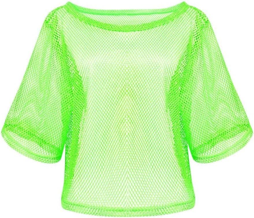 Aomig Disfraz Años 80, Accesorios Mujer de Ropa, Camiseta Neón