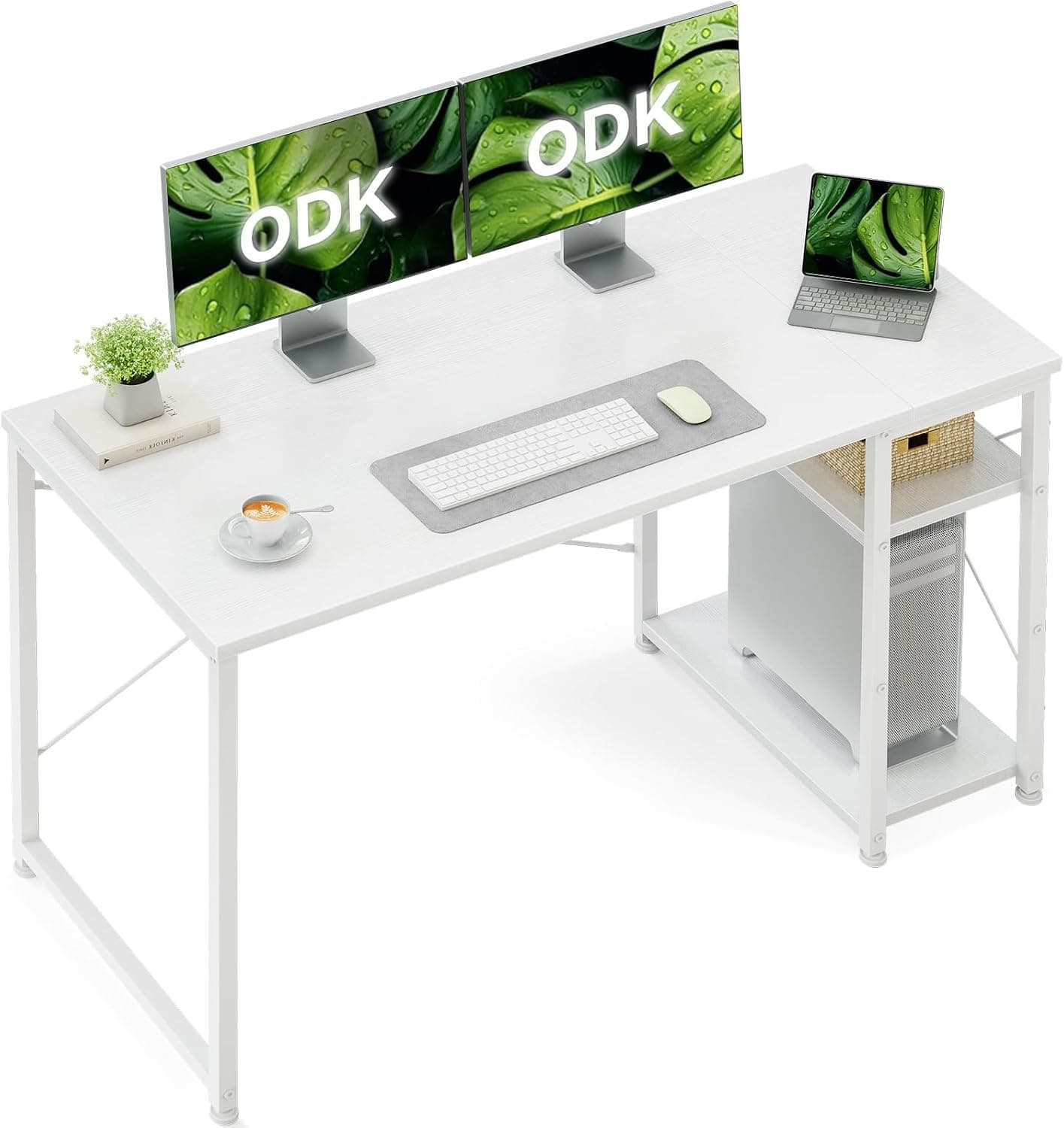 ODK Escritorio con Estantería Reversible, 120x48cm, Blanco