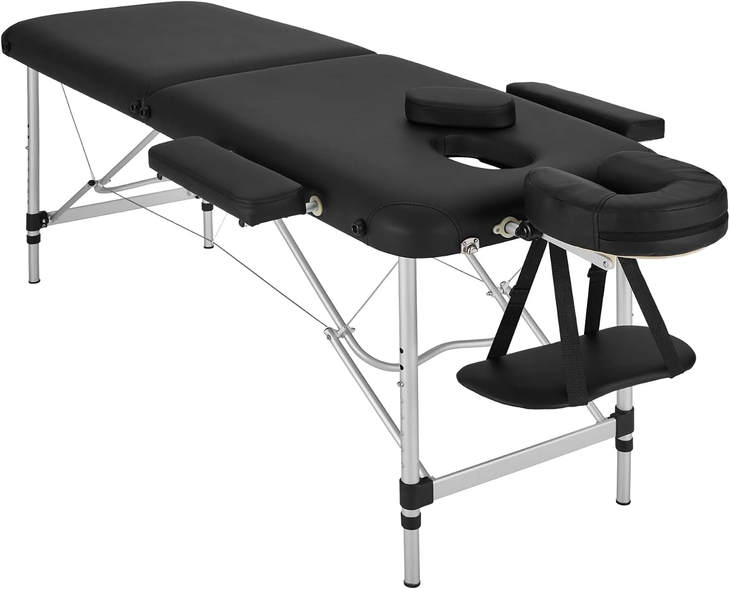 tectake® Camilla Masaje Plegable, Camilla Profesional Fisioterapia, Quiromasaje, Tatuajes, Reiki, Camilla Estética Profesional de Aluminio, Ajustable en Altura, 2 Zonas, con Bolsa Transporte - Negro