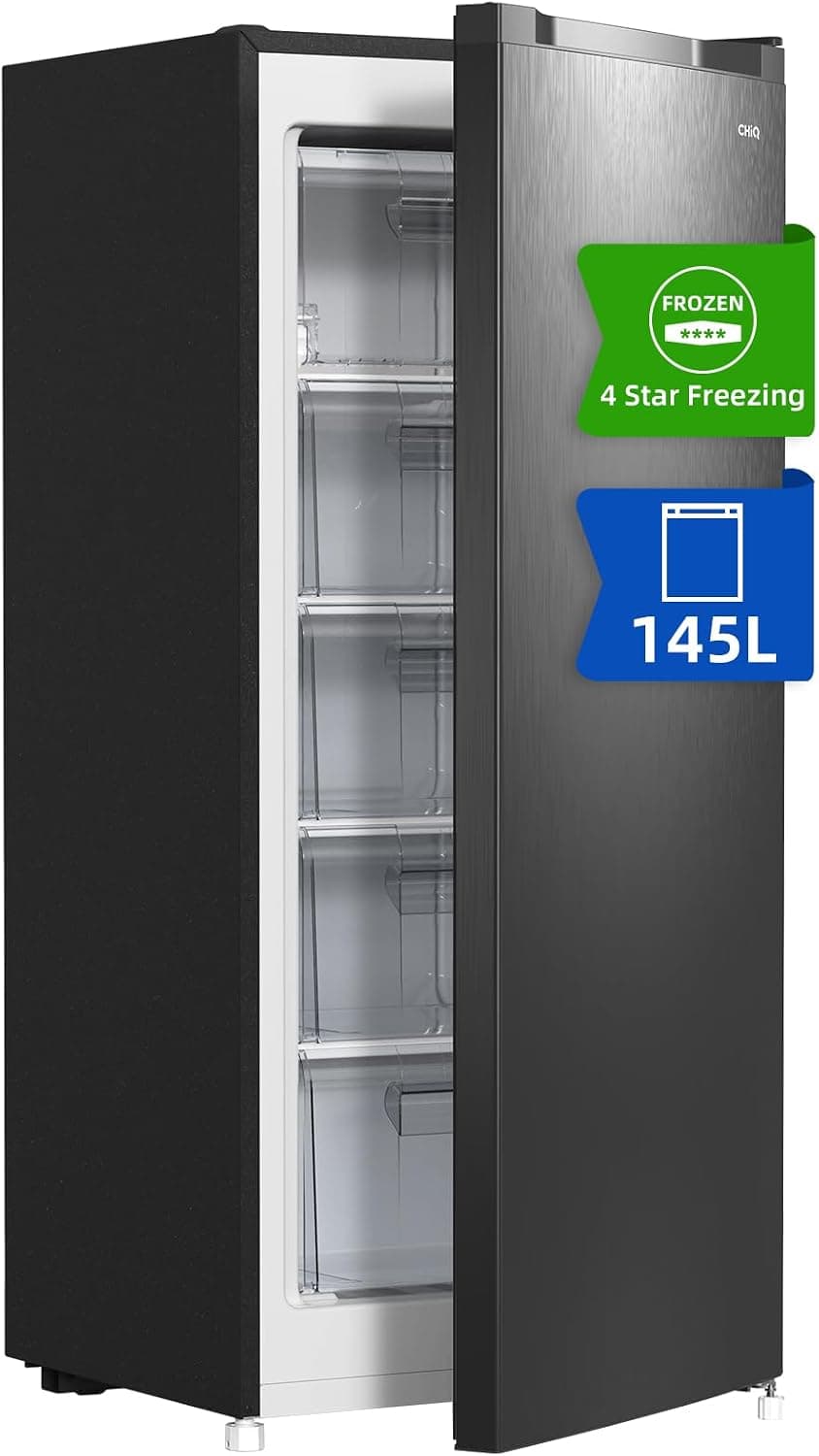 CHiQ Congelador Vertical 145L con 4 Estrellas & Puerta Reversible Negro