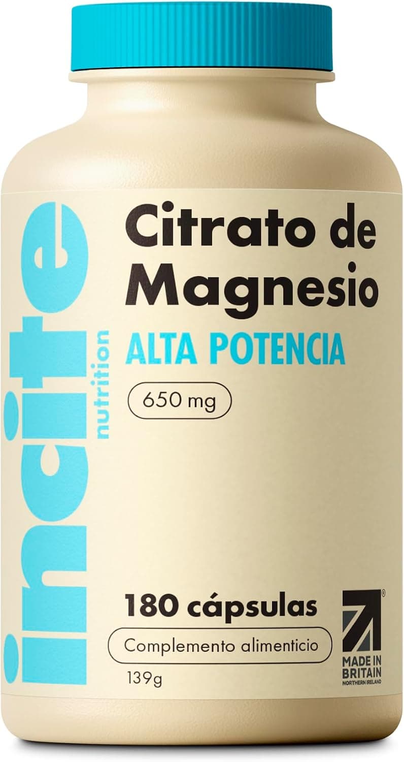 Incite Nutrition Citrato de Magnesio 650mg. Complemento de Alta Potencia y Absorción. 180 Cápsulas, Suministro para 6 Meses. Para los Músculos, la Energía y el Sueño. Aptas para Vegetarianos y Veganos