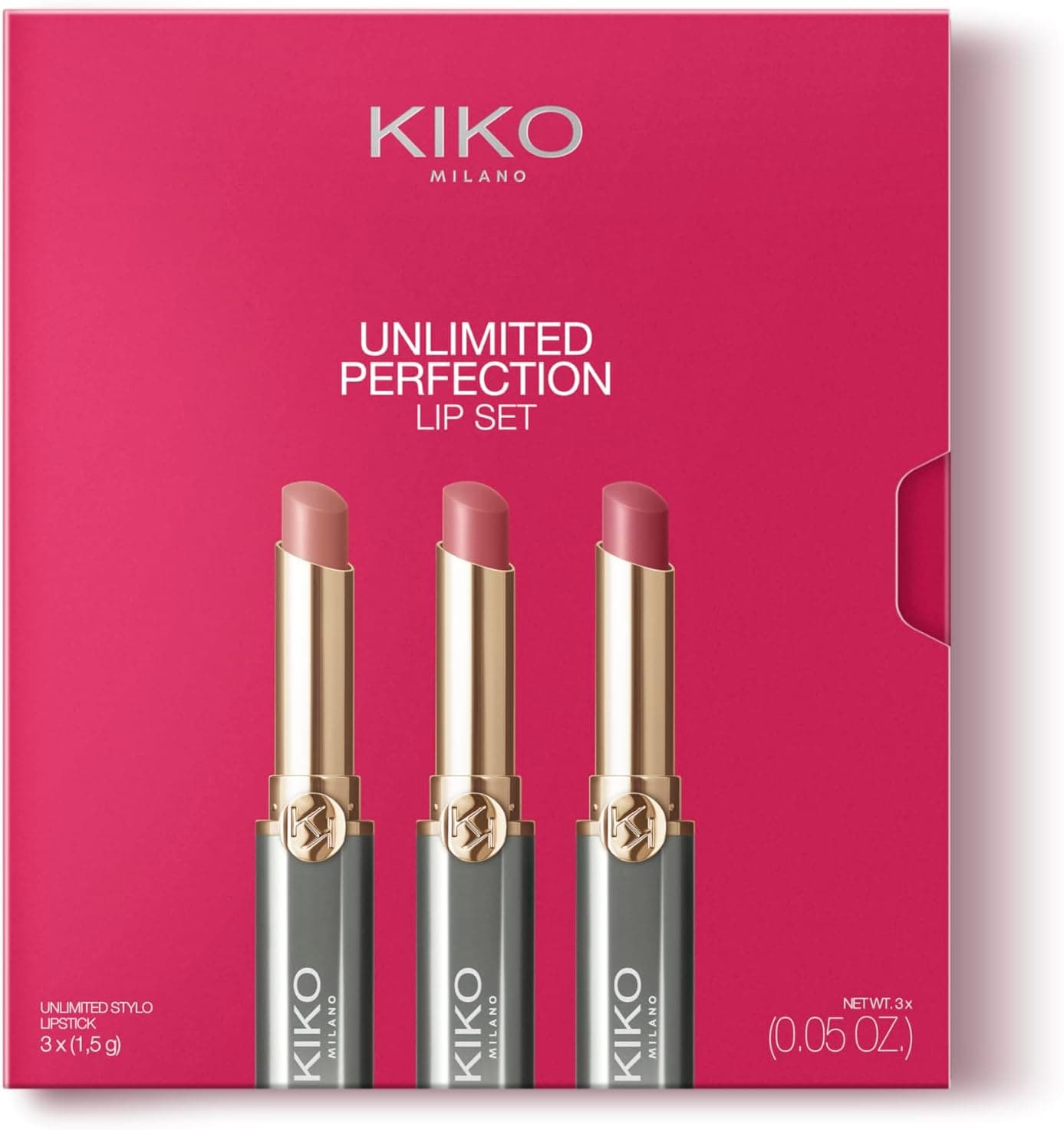 KIKO Milano Unlimited Perfection Lip Set 01, Kit De 3 Labiales Cremosos De Larga Duración Y No-Transfer