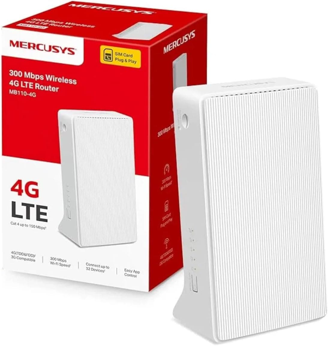 Mercusys MB110-4G - Router 4G LTE SIM, WiFi 300 Mbps, 2 Puertos Ethernet