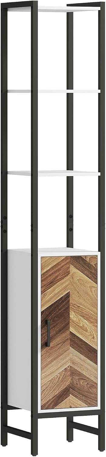 HOMCOM Armario Alto de Baño Columna Almacenaje 30x30x170 cm Blanco/Nogal