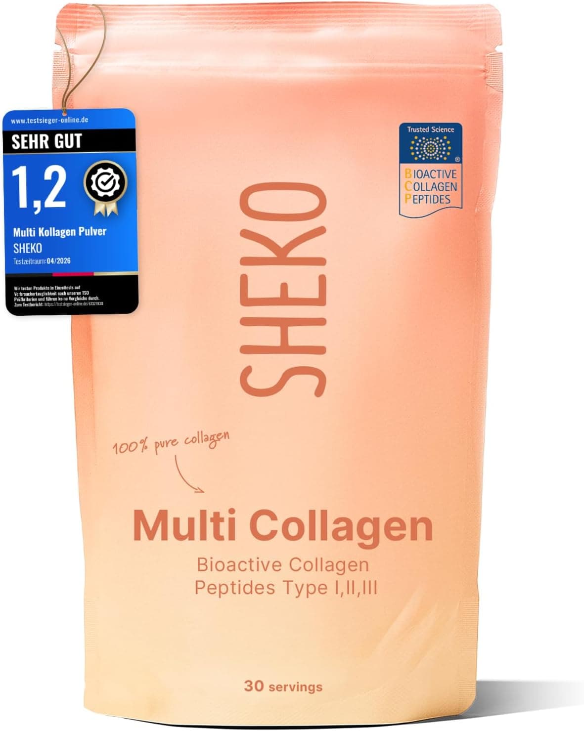 SHEKO Colágeno Hidrolizado en Polvo – Bovino Tipo 1, 2 y 3 – 450 g