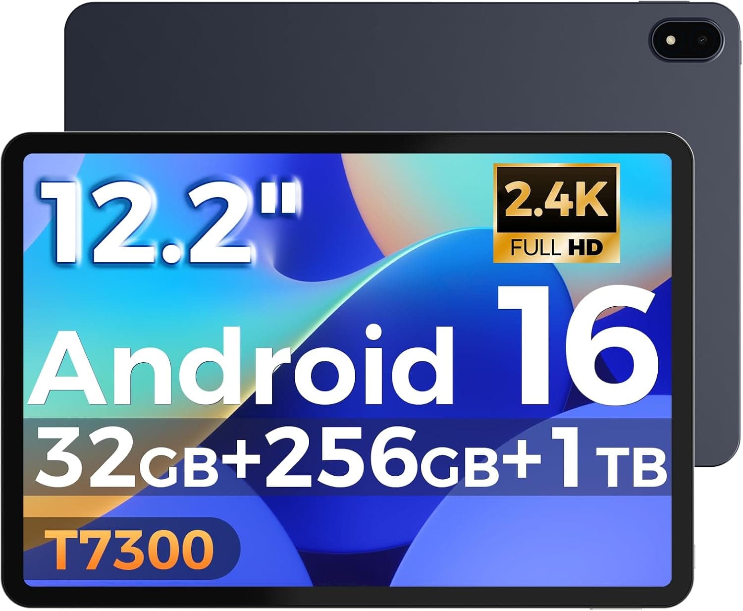 Tablet 12 Pulgadas Android 16, T7300 Octa-Core, 32GB RAM+256GB ROM, 10000 mAh, 2400 * 1600IPS 2.4K,90Hz, Widevine L1, IP54 Resistente al Agua，Tableta with Aguja