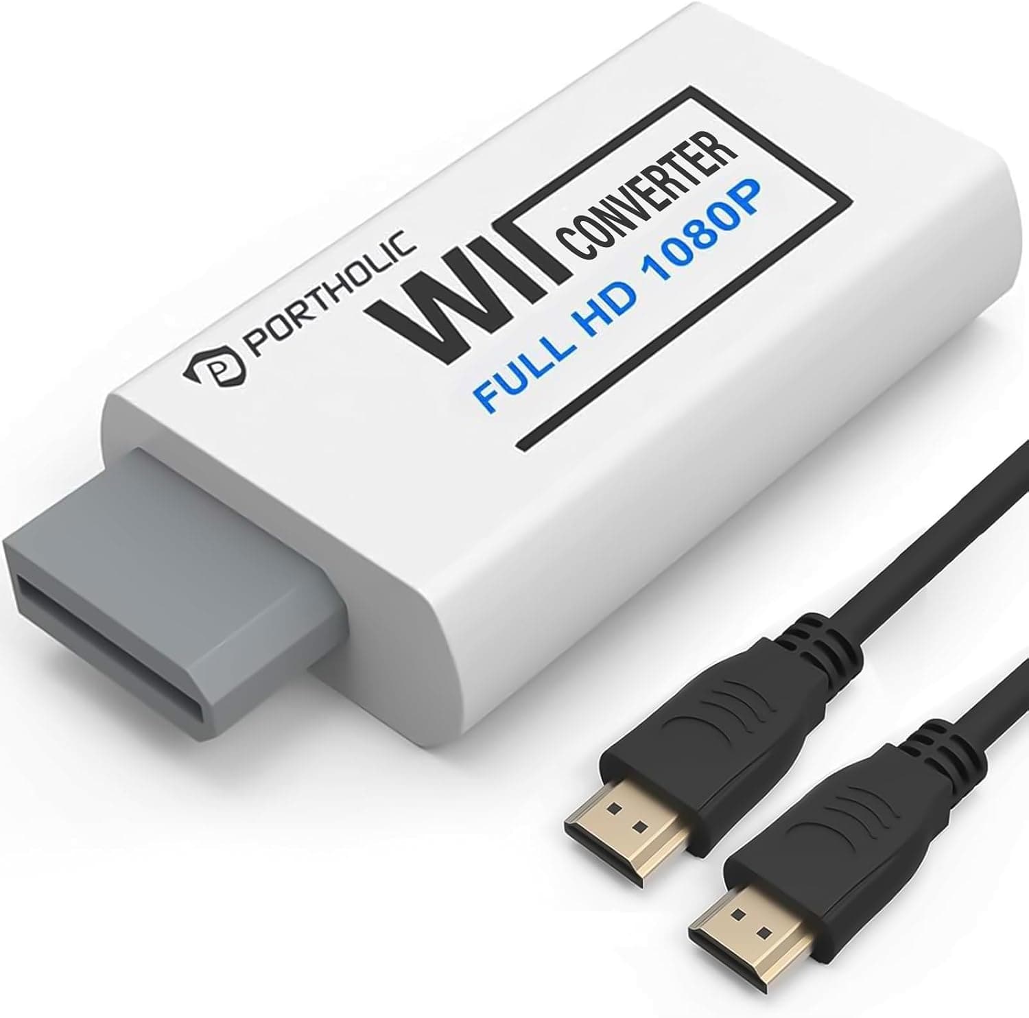 PORTHOLIC Adaptador Wii HDMI con Cable HDMI HD 1080p con Salida de Audio de 3,5 mm y Hdmi, soporta Todos los Modos de visualización Wii para Wii Monitor Projector TV (Blanco)