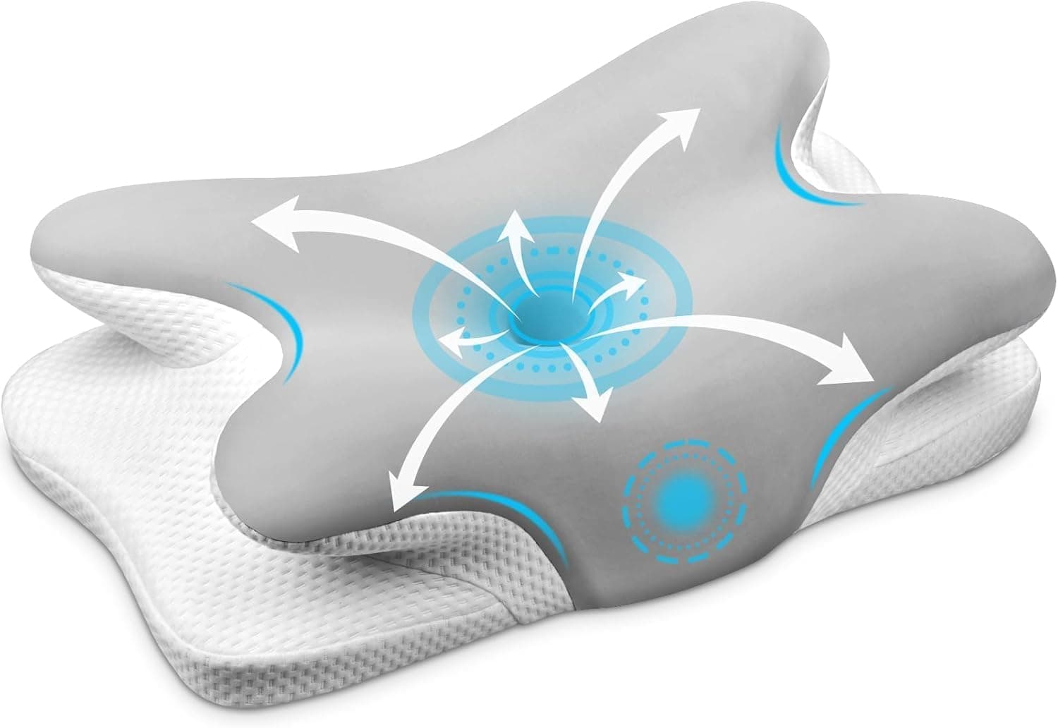 Ehomfory Almohada Cervicales y Cuello，Almohada Cervical Viscoelástica, 2 en 1 Almohada Ergonómica para Dormir de Lado, Boca Arriba y Boca Abajo