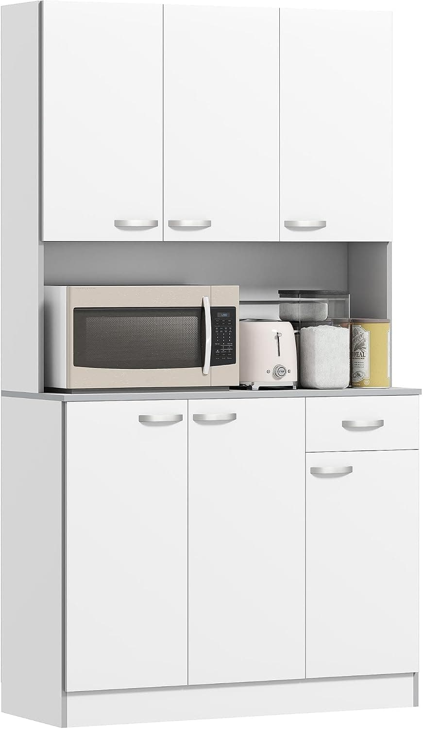 HOMCOM Alacena de Cocina Alta 180 cm con 6 Puertas Cajón Blanco Veteado