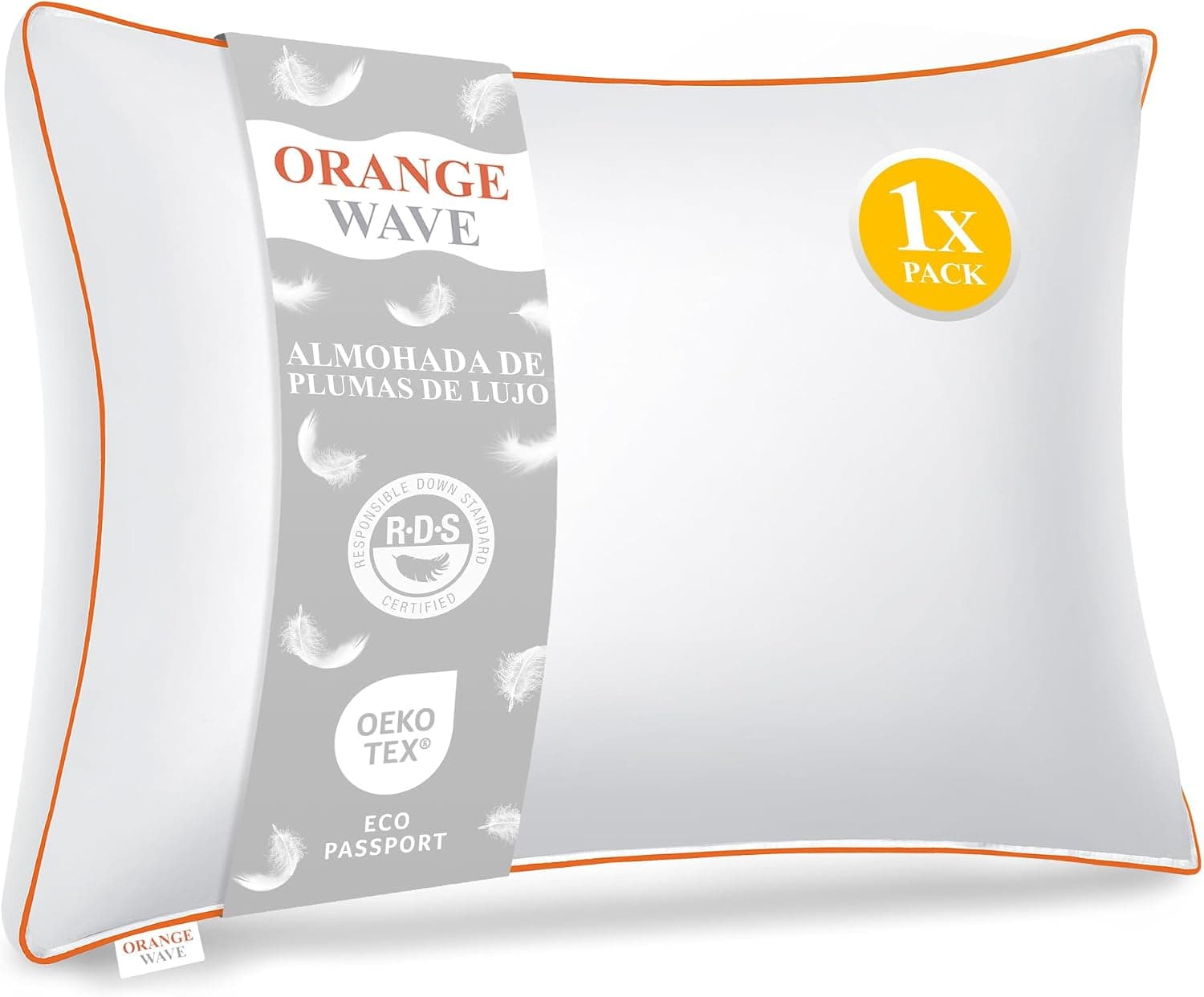 Orange Wave Almohada de Plumas 50x70 cm – Cojín de Lujo, RDS y Oeko-Tex