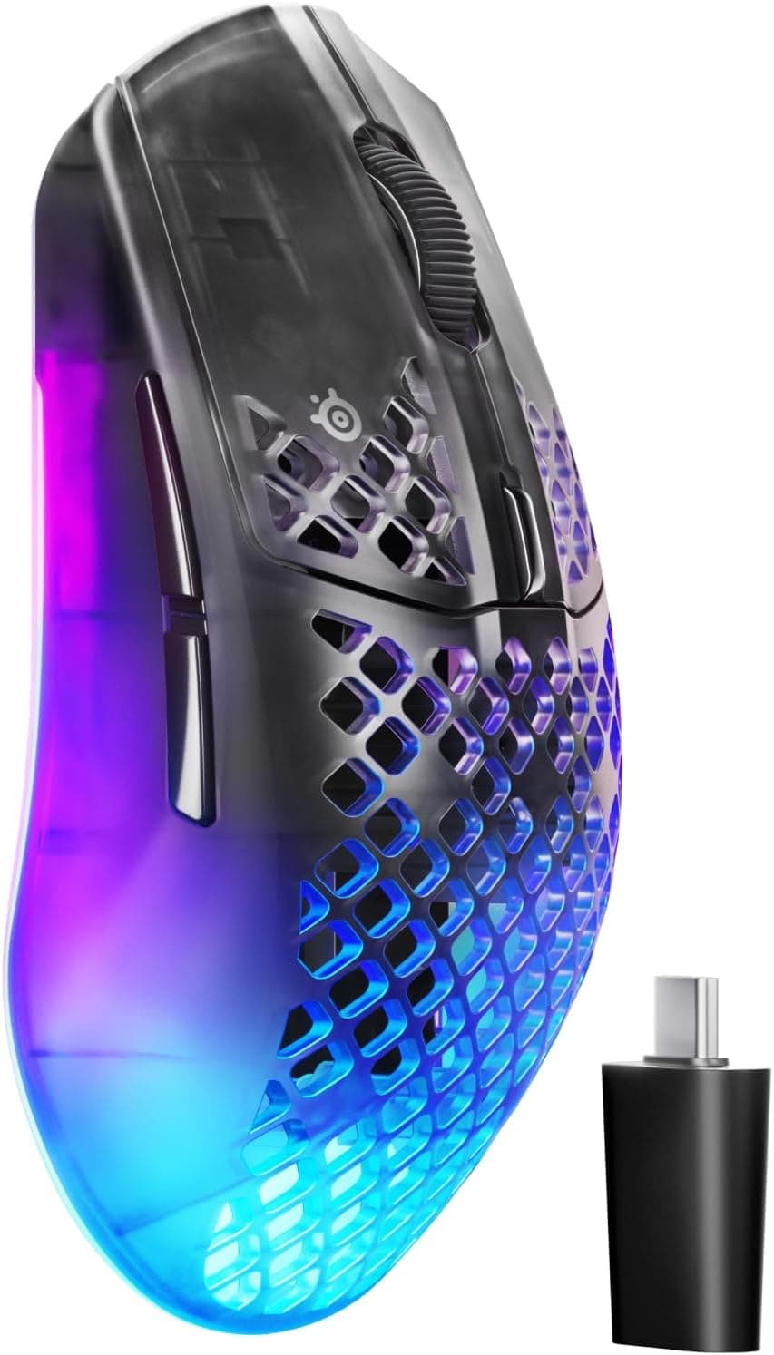 Steelseries Aerox 3 Wireless Gen 2: Ratón Gaming de 68 g, Tasa de Sondeo: 4K, Sensor Óptico: 26 000 dpi, Batería: 200 h, Clasificación IP54, 80 M de Clics, RGB, Deslizadores 100% PTFE, Shadow