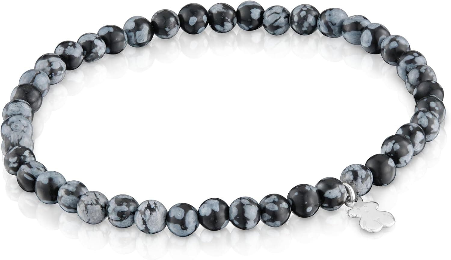 TOUS Pulsera Elástica Gris con Motivo de Oso en Plata de Primera Ley para Mujer, 16.5cm de Largo, Colección Basics