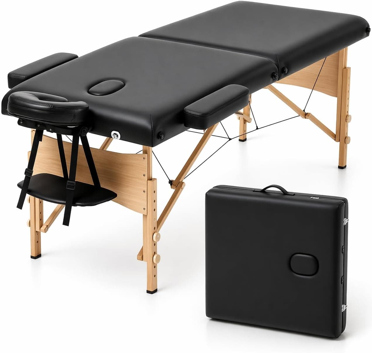 T-LOVENDO.ES Camilla de Masaje Plegable portátil Ligera Profesional | 2 cuerpos con Altura Ajustable | Acolchado Espuma Alta Densidad | Estructura Madera | Soporta hasta 200kg