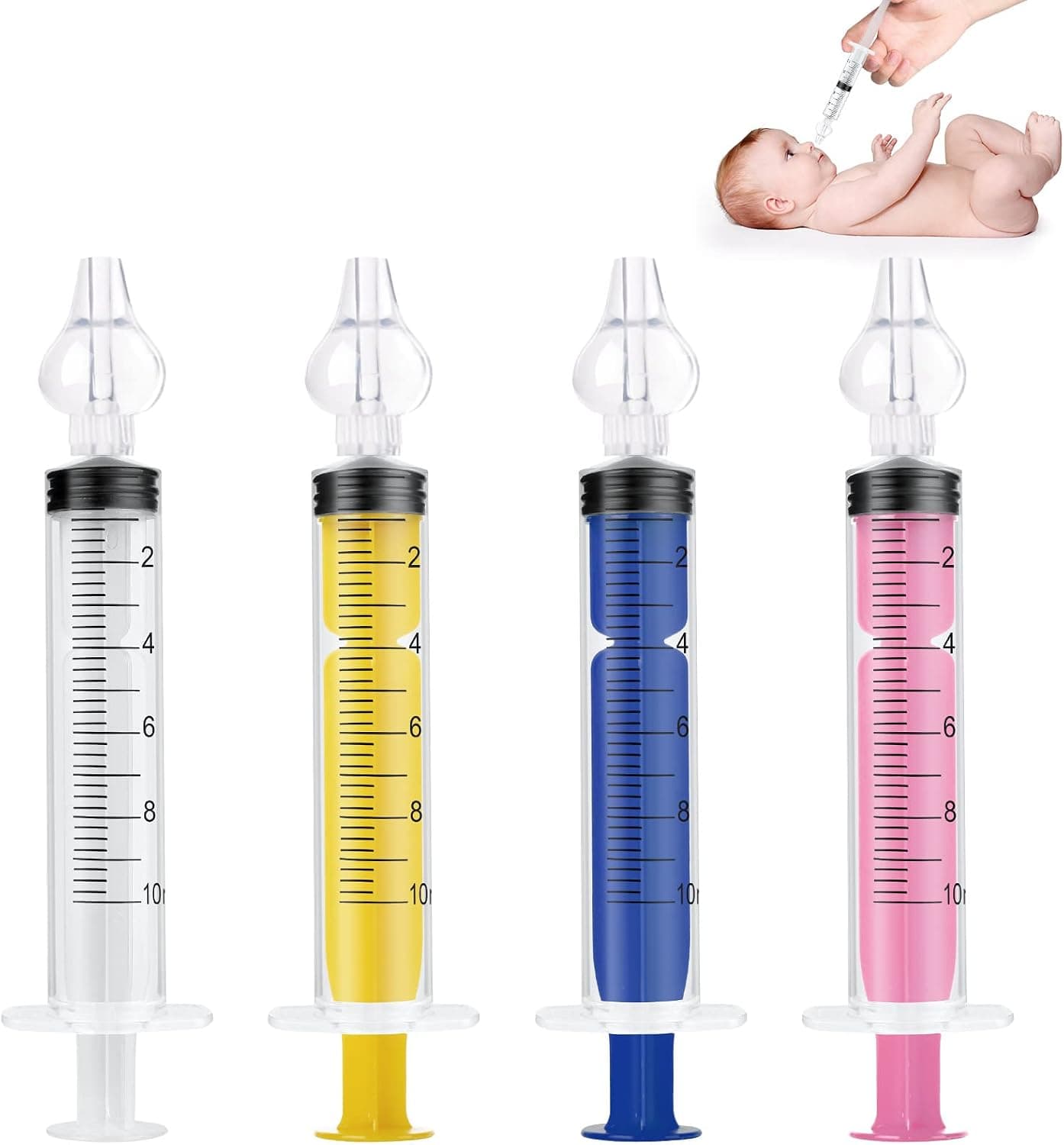 Vicloon Aspiradores Nasales,4 Piezas Irrigador Nasal para Recién Nacidos Policromático,Kit de Enjuague Nasal de 10 ml, Limpiador de Enjuague Nasal，Reutilizable de Irrigador Nasal para Bebes