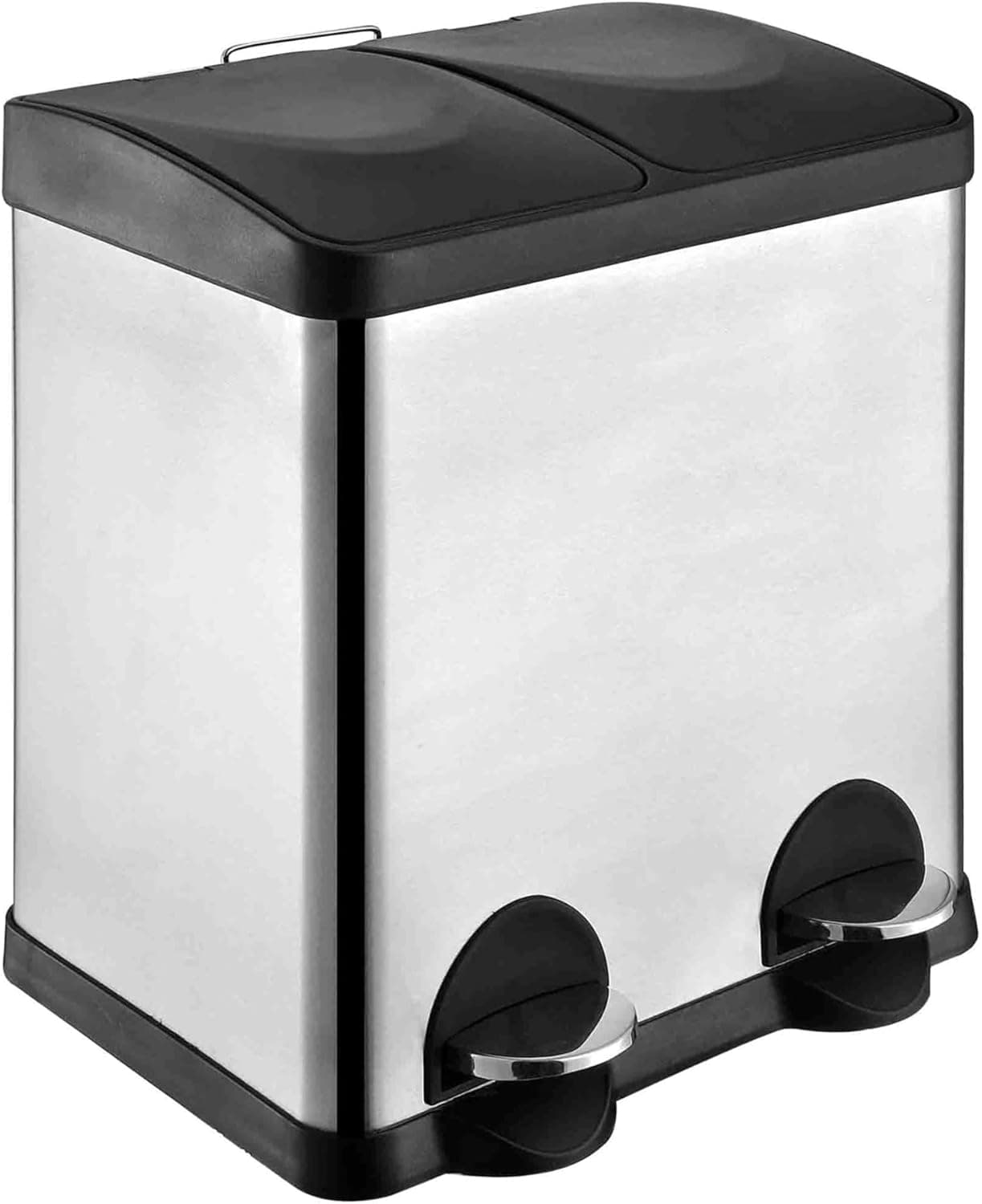 Amig - Cubo de Reciclaje Doble con Pedales Mod. RECIK2-30 Litros: 2 Compartimentos de 15 L - 48 x 32 x 40 cm - Acero Inoxidable - Plateado - Cubo de Basura Antihuellas para Cocina - Diseño Moderno