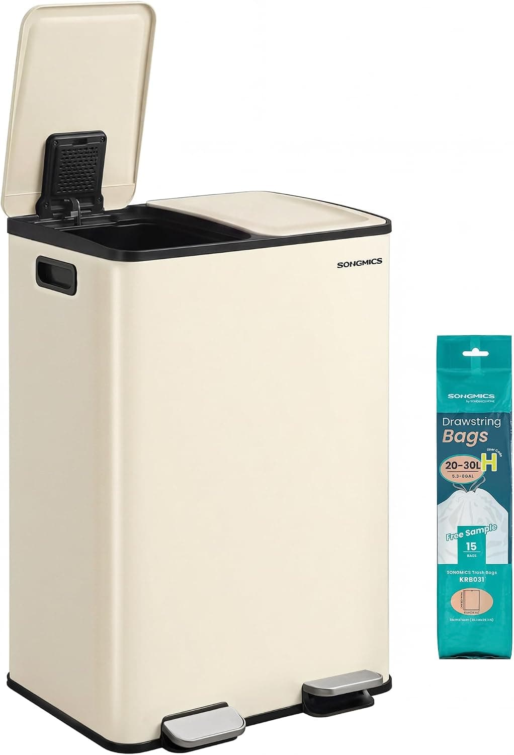 SONGMICS Cubo de Basura de Cocina, 2 x 30 L, Acero