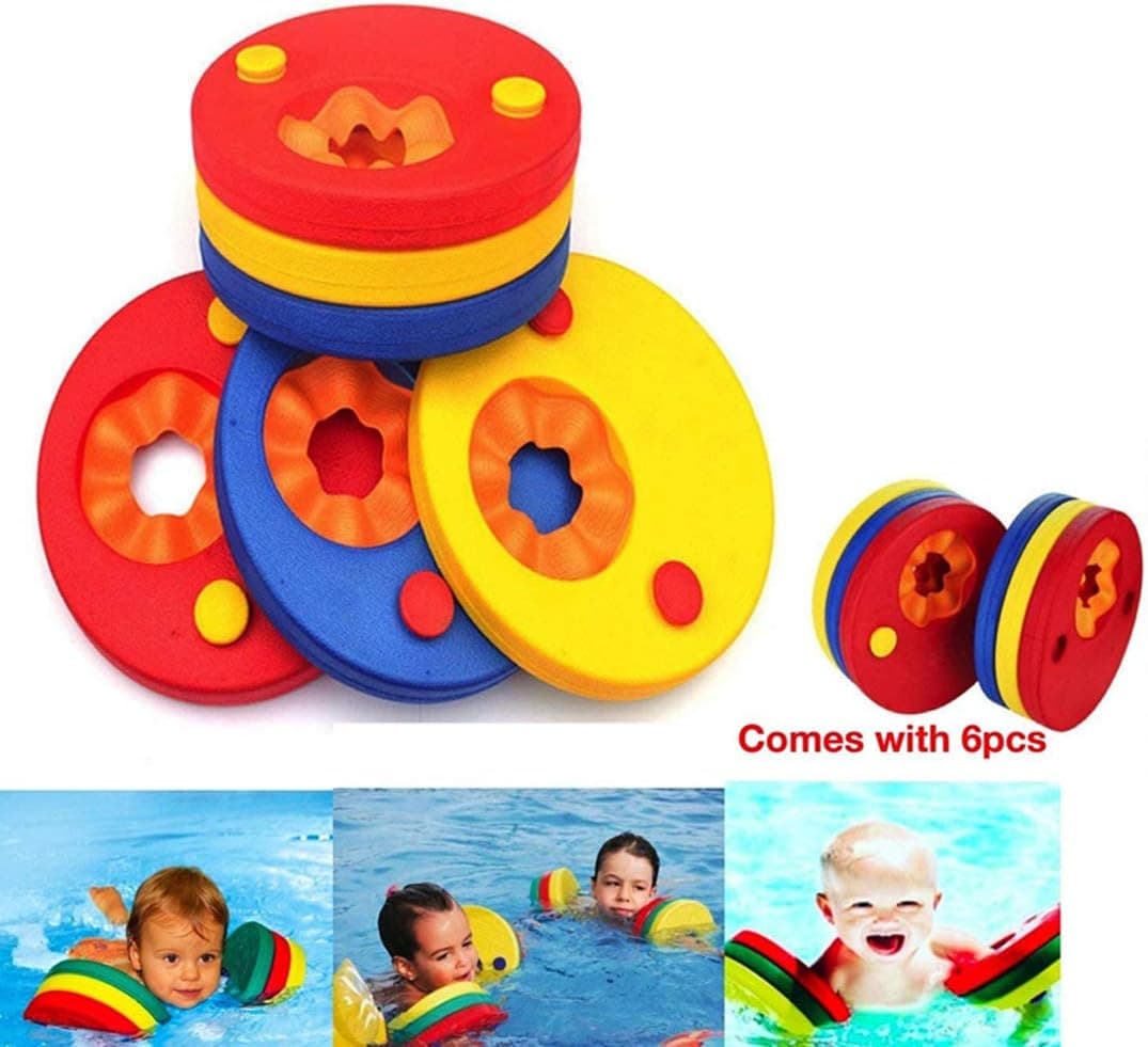 6 Piezas Manguitos de natación para niños, Manguitos Piscina, Hechos de Espuma, Piscina Discos Flotantes, Apto para Ayudar a los niños en el Aprendizaje de la natación
