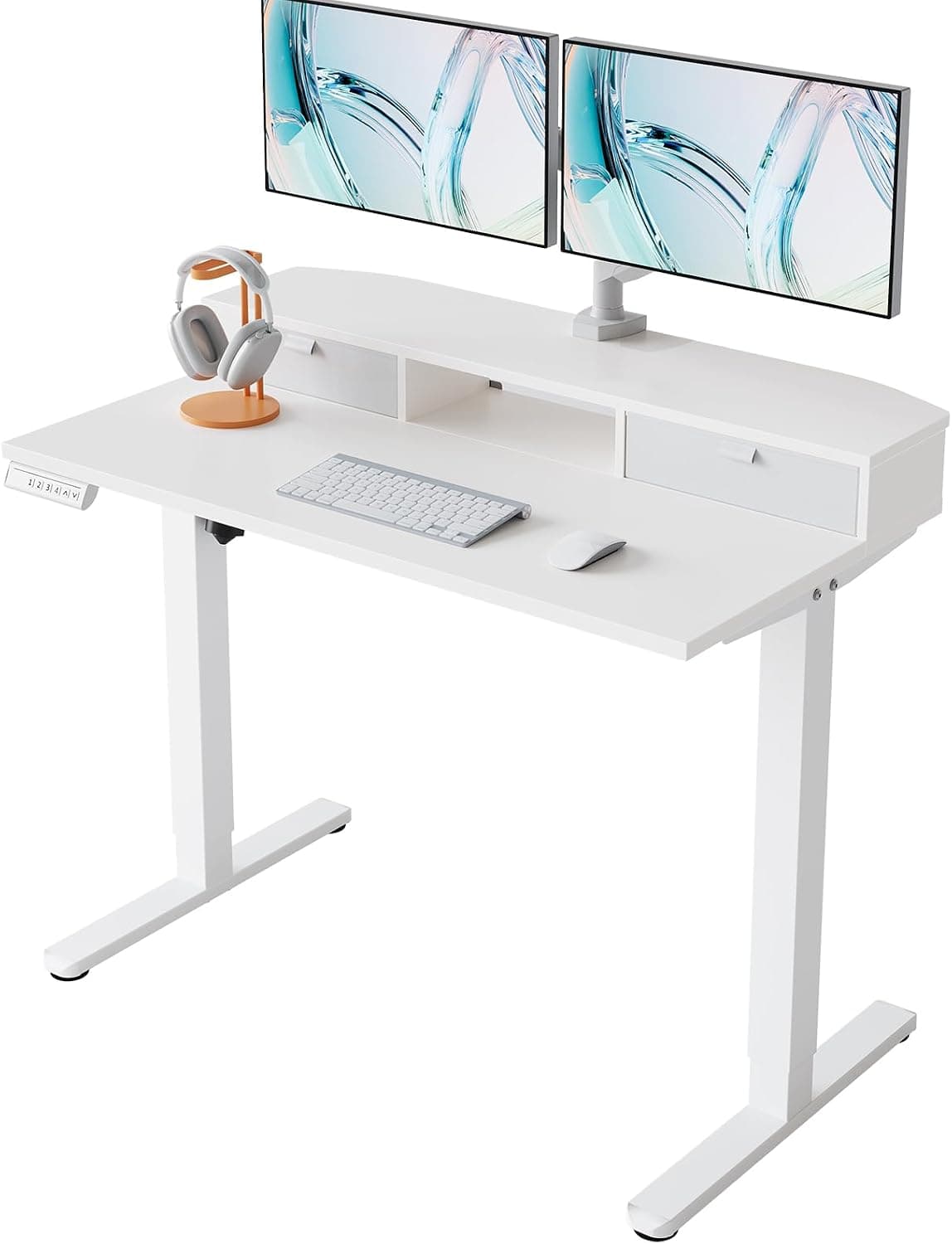 HUANUO Escritorio Elevable 100 x 60 cm con 2 Cajones de Tela 4 Memorias