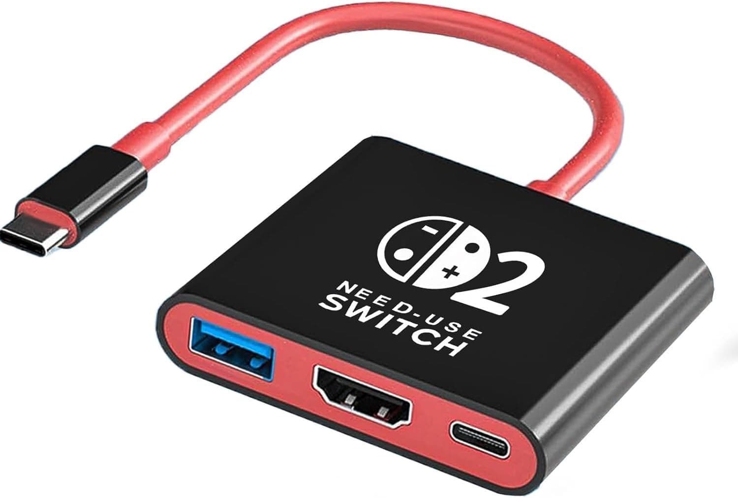 Base de Carga 3 en 1 Switch 2 para TV, versión 21.0.0, Compatible con Nintendo Switch 2, Base de Carga de Repuesto para Oficiales con Puerto HDMI 4K, USB 3.0 y PD de 100 W (Rojo/Negro)