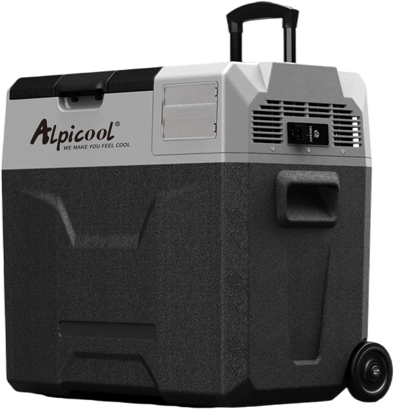 Alpicool ECX50 - Nevera portátil de 50 litros con compresor, nevera eléctrica de 12 V para auto con USB, barra telescópica, rueda, recargable (batería no incluida)