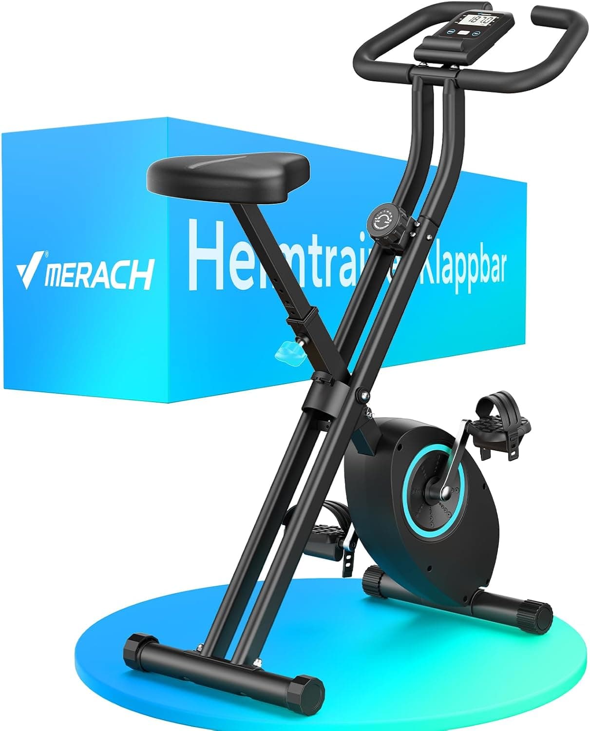 MERACH Bicicleta Estática Plegable, Bicicleta Estatica con Pantalla LCD, Bicicleta de Fitness Magnética para Casa con Asiento Cómodo, Ahorro de Espacio, Entrenamiento Cardio, Capacidad Máxima 136KG