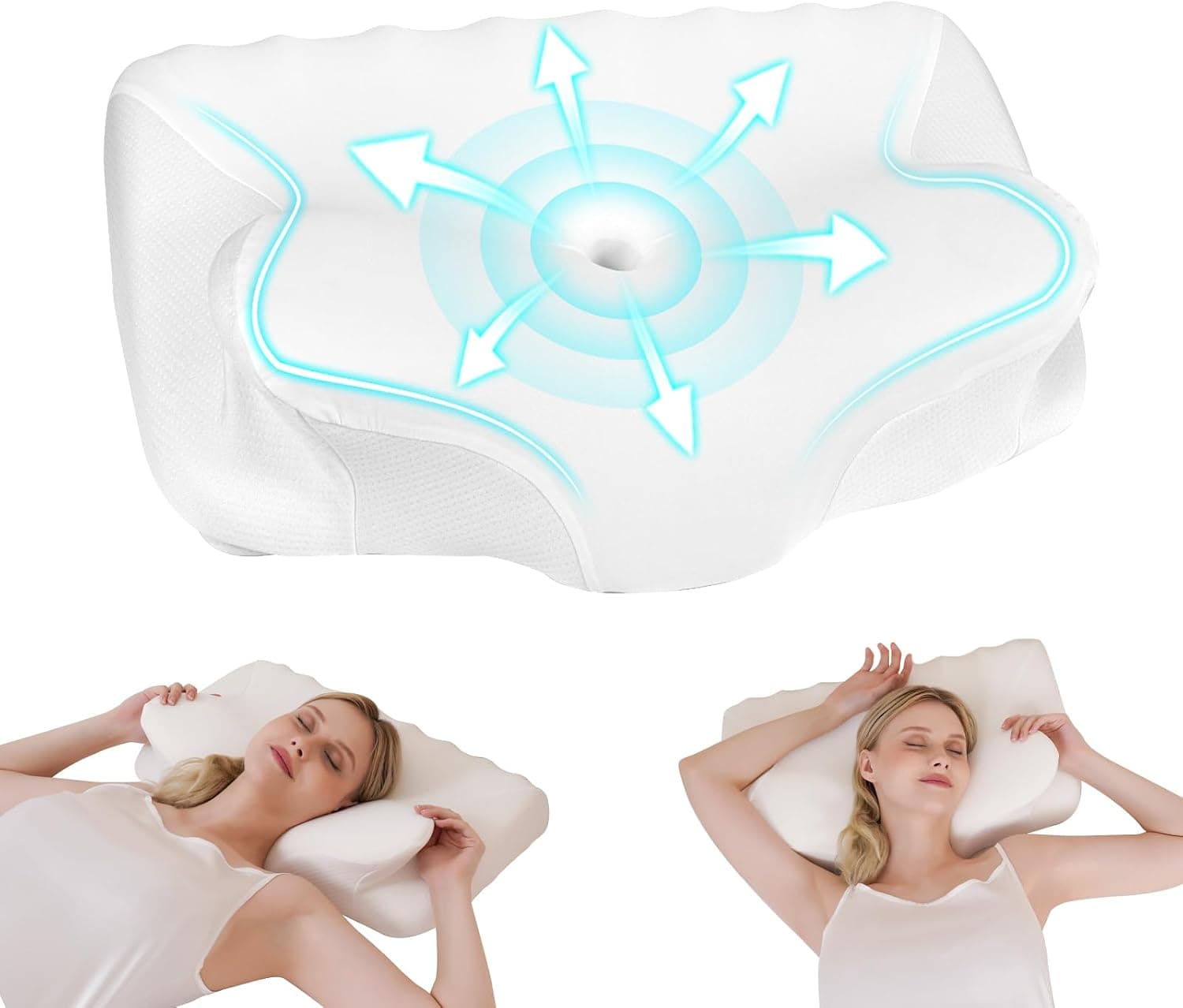 Almohada Cervicales y Cuello, Almohada Cervical para Cuello y Hombros, Adecuada para Diferentes posturas al Dormir, Relajación y Alivio del Estrés, tamaño: 60 x 41 x 9/12 cm (White)