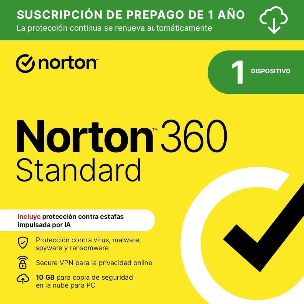 Norton 360 Estándar 2026|Antivirus 1 Dispositivo|1 año con renovación automática| Descarga digital