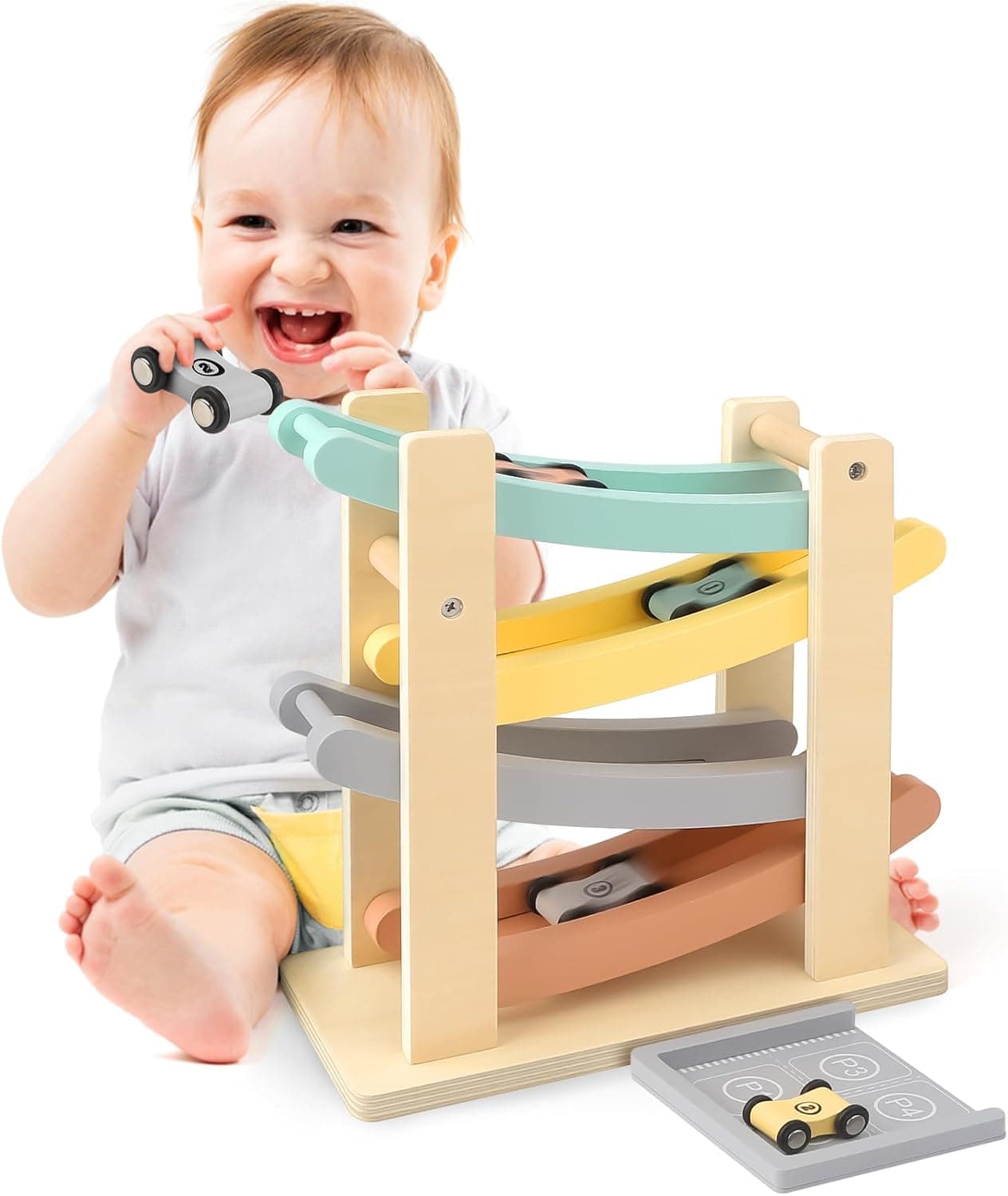 Vanplay Montessori Juguete a Partir de 1 año para Coche, Pista de Bolas, Madera, a Partir de 1, 2 años, Juguete de Madera, Regalo para 1 2 años, niño