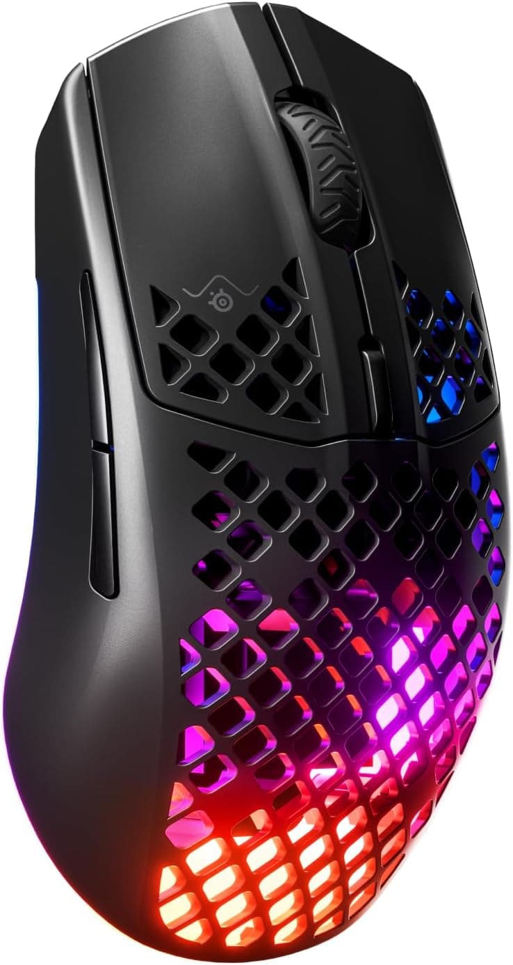 SteelSeries Aerox 3 Wireless Onyx - Raton Inalambrico Gaming - Diseño ultraligero resistente al agua - RGB - Sensor óptico TrueMove Air 18K DPI