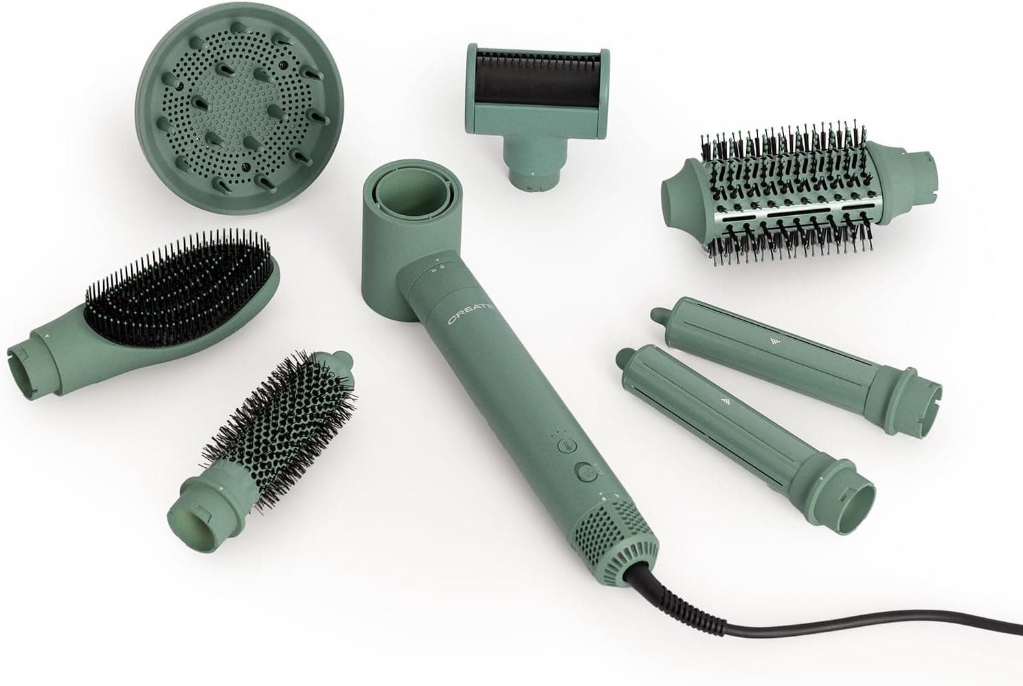 CREATE/ION STYLER PRO ADVANCE/Cepillo de aire secador y moldeador iónico 8 en 1 cerámico verde sage/Motor DC Brushless, 2 velocidades, 3 temperaturas, función frío, estuche de almacenaje, 1400W