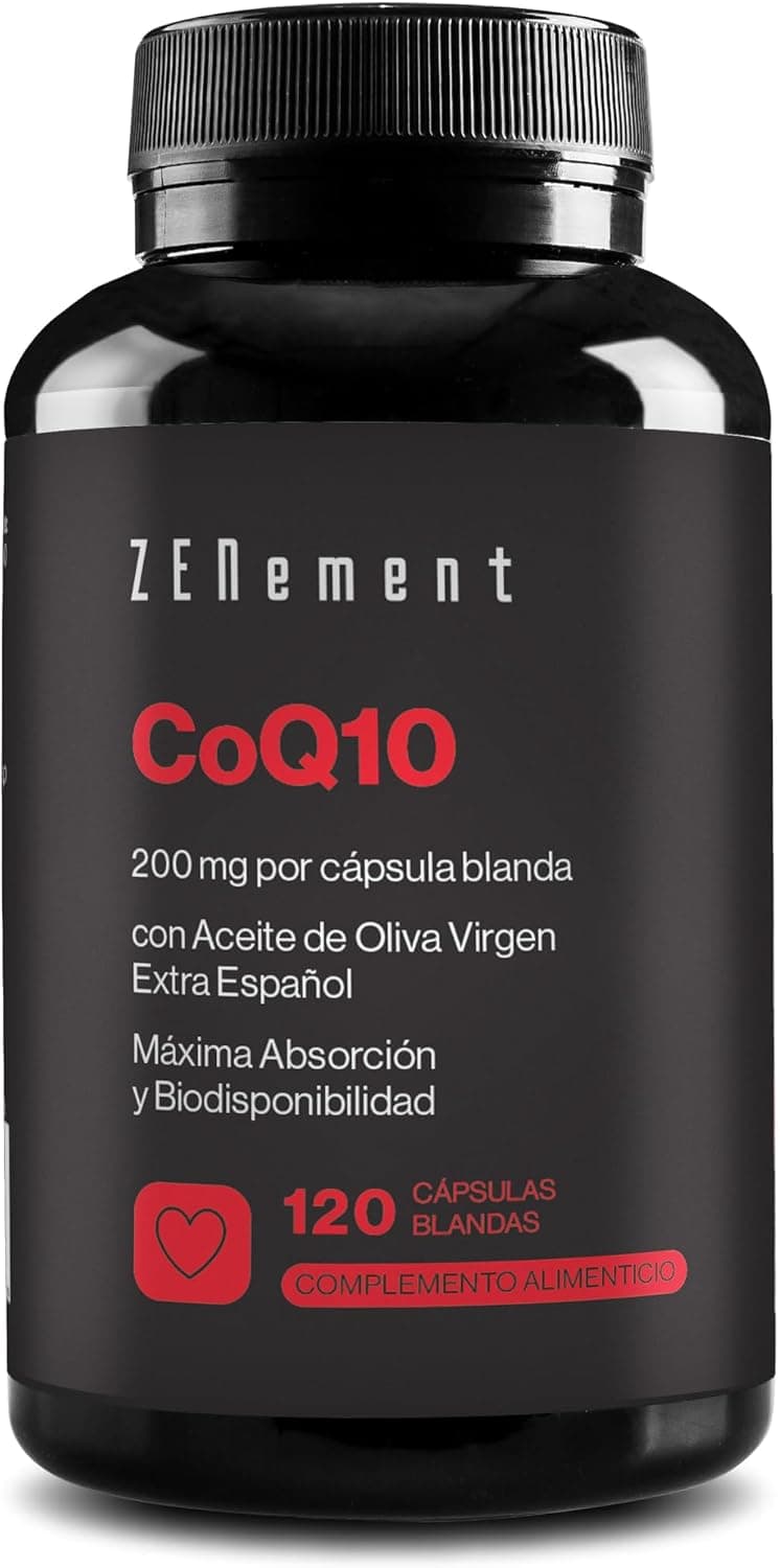 CoQ10 200 mg - 100% Pura con AOVE, Máxima Absorción - 120 Cápsulas Blandas