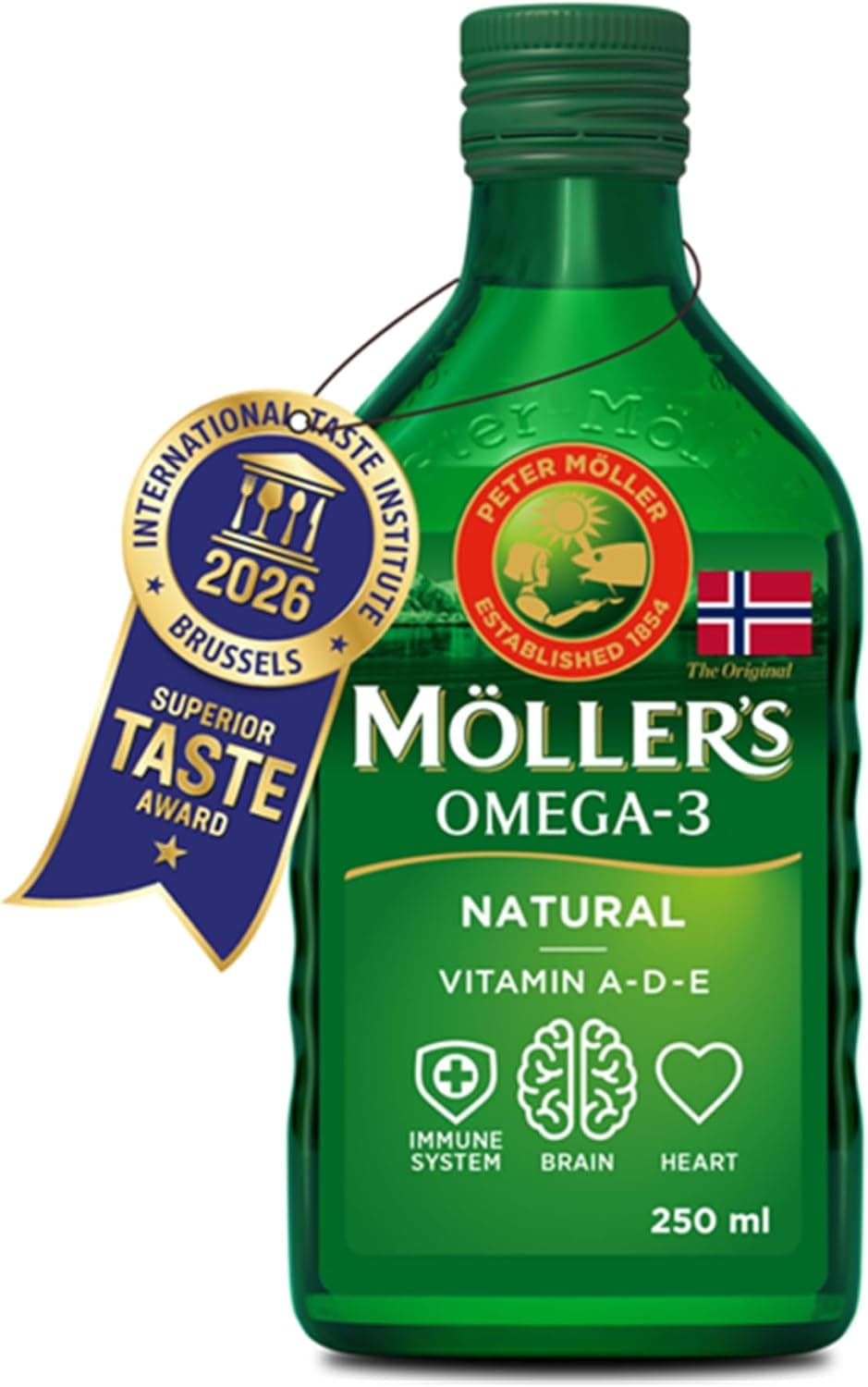 Moller’s ® | Aceite de hígado de bacalao | Complemento dietético con omega-3 EPA, DHA y vitaminas A, D y E | Sabor Neutro | 250 ml