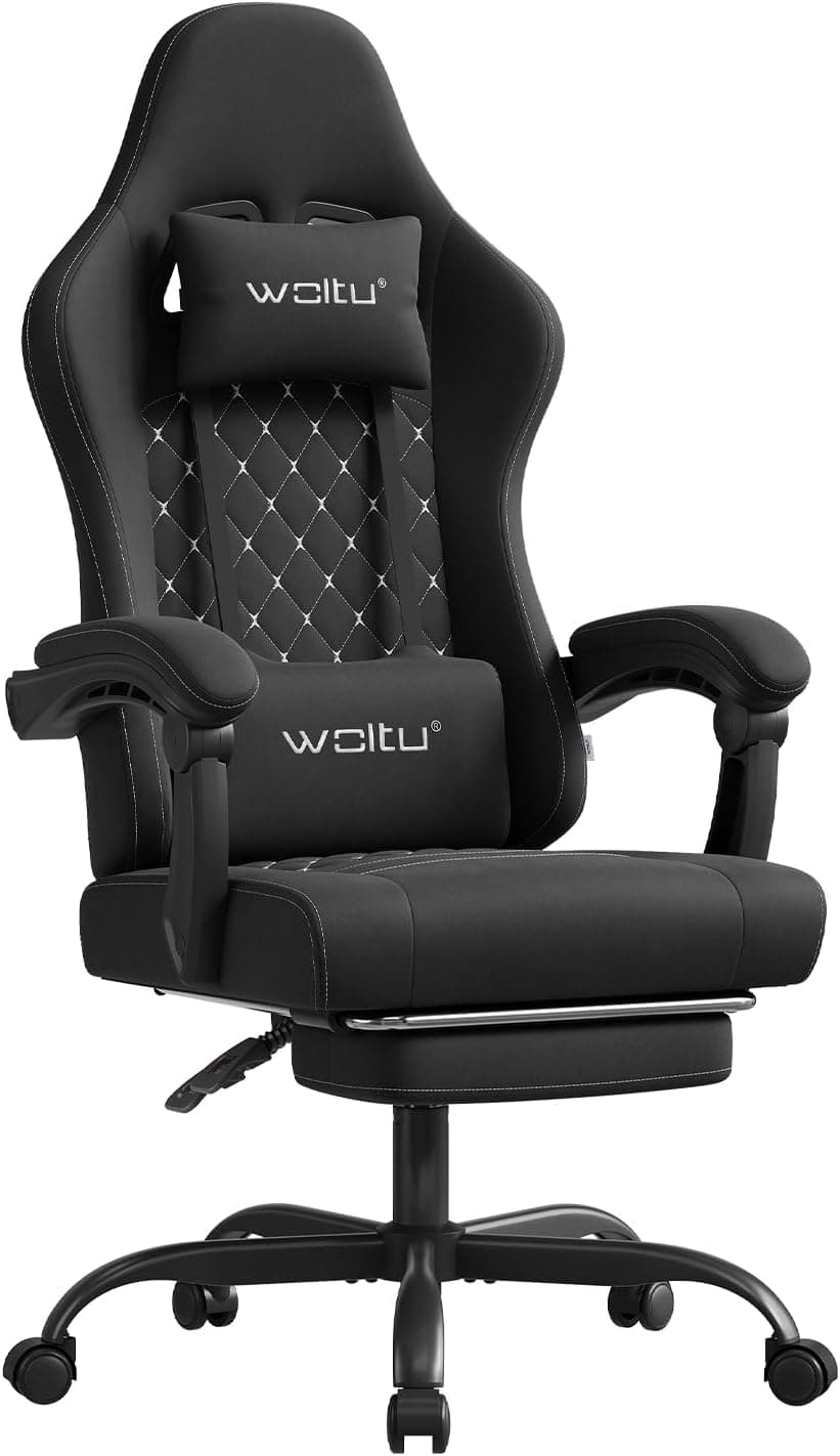 WOLTU Silla Gaming,Ergonómica Silla Gamer con Soporte Lumbar,Negro+Blanco