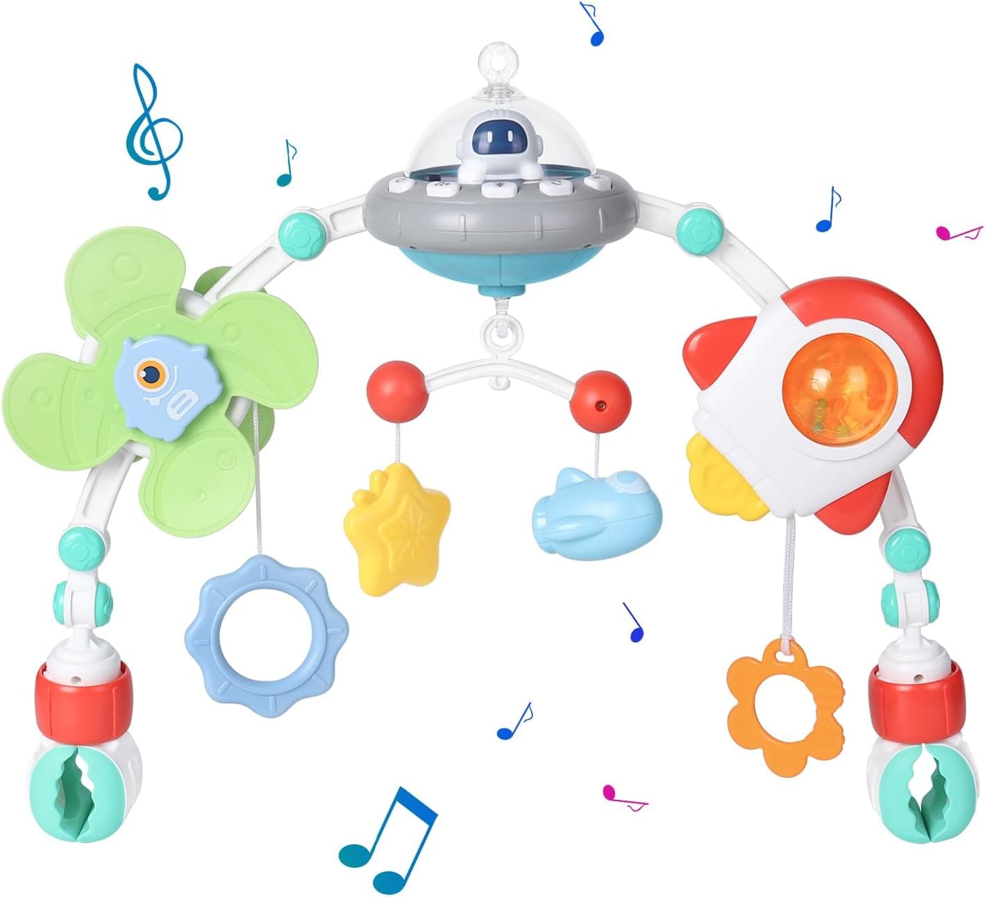 Orzbow Carro Bebe Juguete, Arco de Juguo Musical Bebe con Caja de Música de Volumen Ajustable, Juguete Cuna Sensoriales Musical Plegable para Bebés para Niños y Niñas de 3 6 9 12 Meses