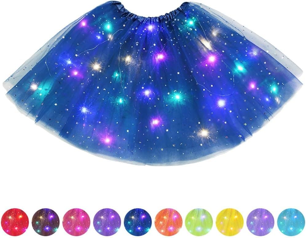 Faldas tutú con luz LED, falda de tul para adultos, vestido elástico para fiesta de ballet y Halloween, disfraz de Carnaval, azul real