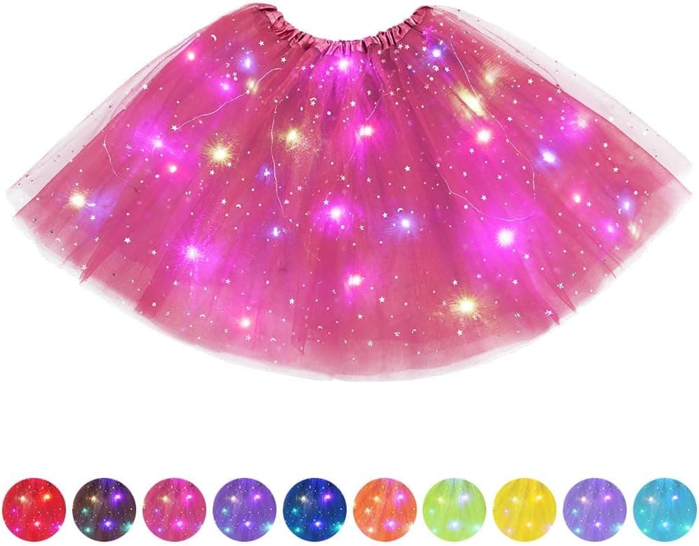 Faldas tutú LED para mujer, fiesta de ballet, festival elástico, Halloween, carnaval, Rosa Roja, 40 cm