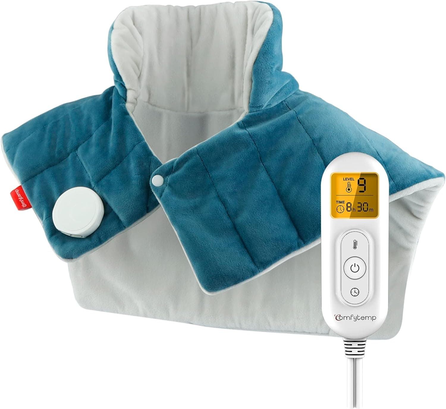 Comfytemp Almohadilla Térmica Cuello, 9 Niveles de Calo y 11 de Temporizador, Almohadilla Térmica Cervical para Relaja el Hombros y Espalda, Apagado Automático, Lavable a Máquina, san Valentin Regalo