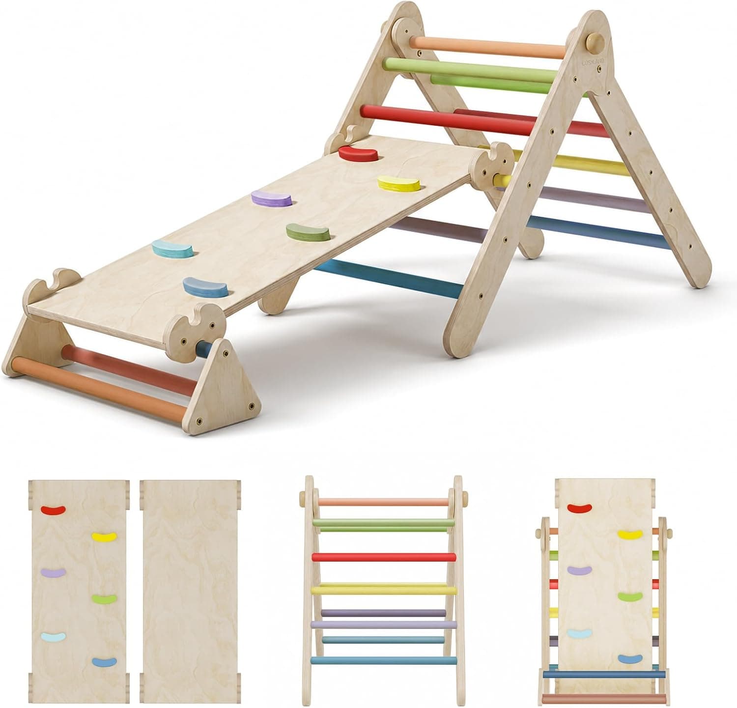 COSYLAND 6 en 1 Triángulo de Escalada Montessori con Tobogán y Rampa