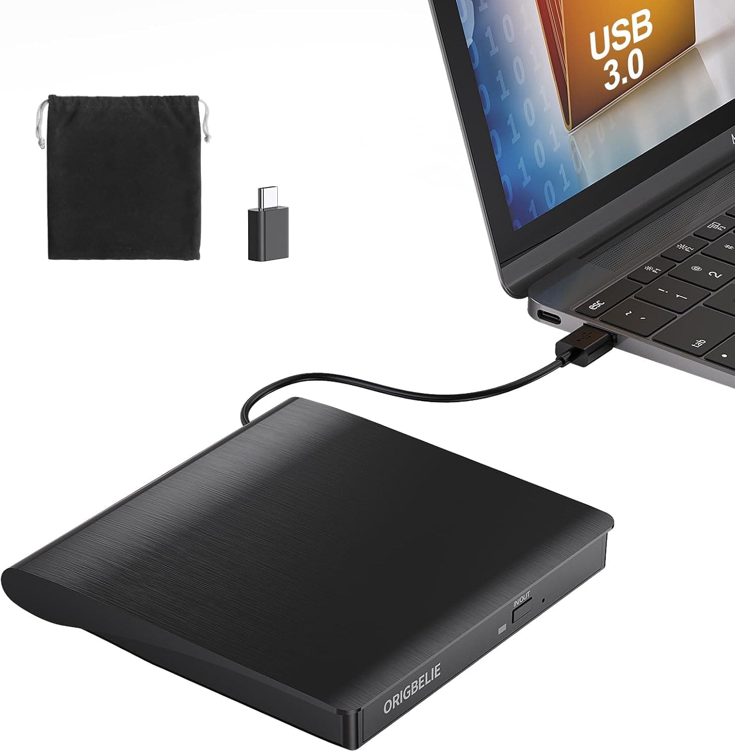 ORIGBELIE Lector CD Externo, Plug & Play CD DVD +/-RW Drive