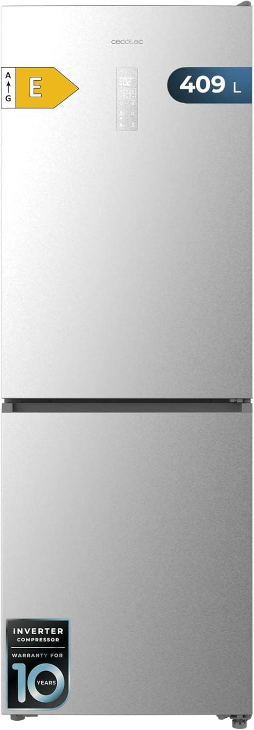 Cecotec Frigorífico Combi 409L Total No Frost Bolero CoolMarket Combi 409 Inox E. Altura 185cm, MAX INSIDE con VIP Tech, Compresor Inverter Plus, Bajo Consumo, Cajón Temperatura Variable, Inox