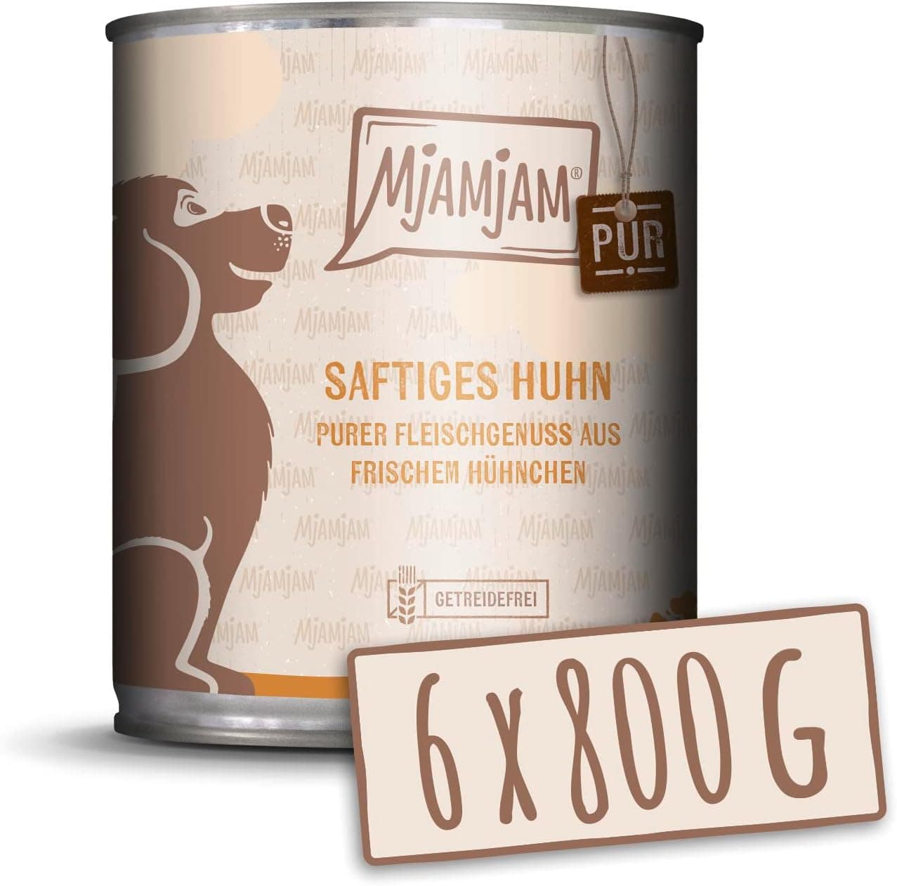 MjAMjAM - Comida húmeda Premium para Perros - Puro Pollo jugoso, Pack de 6 (6 x 800 g), sin Cereales con Extra de Carne