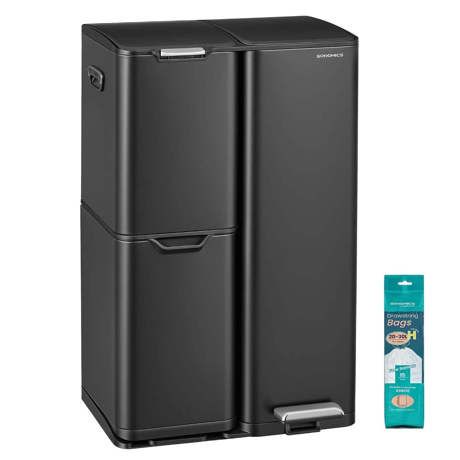 SONGMICS Cubo de Basura Cocina, 3 Compartimentos, 60 L